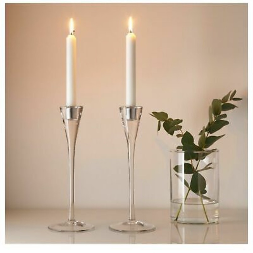 Set of 2  Candlestick Candle Holder Glass 11"